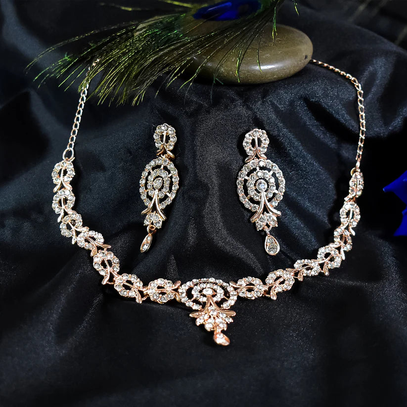 White Diamond Necklace With Earring Set